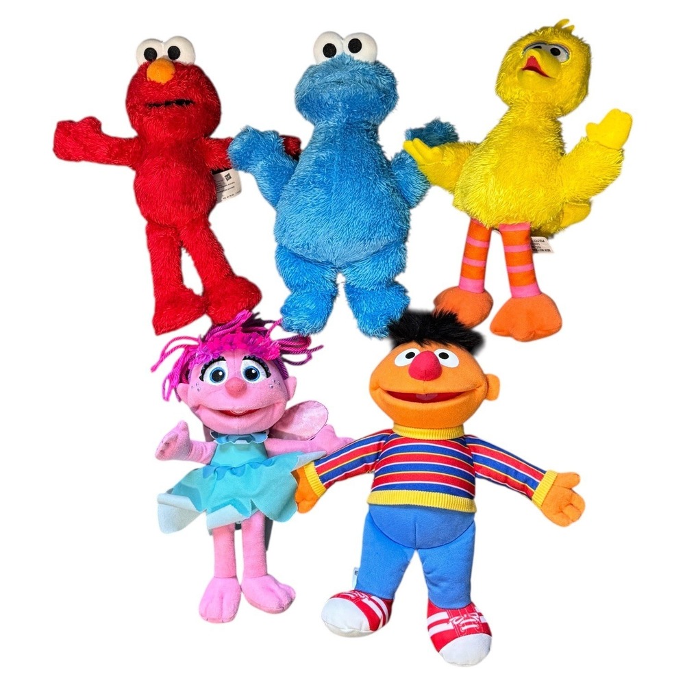 Sesame Street Plush Set of 5 Elmo Cookie Monster Big Bird Ernie & Abby Cadabby